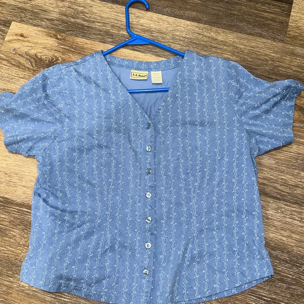 L.L. Bean Light Blue Floral Top